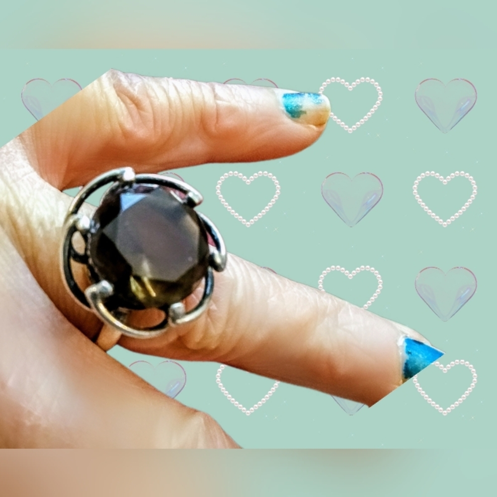 Vintage Smokey Quartz In 925 Sterling Silver To Cocktail Ring